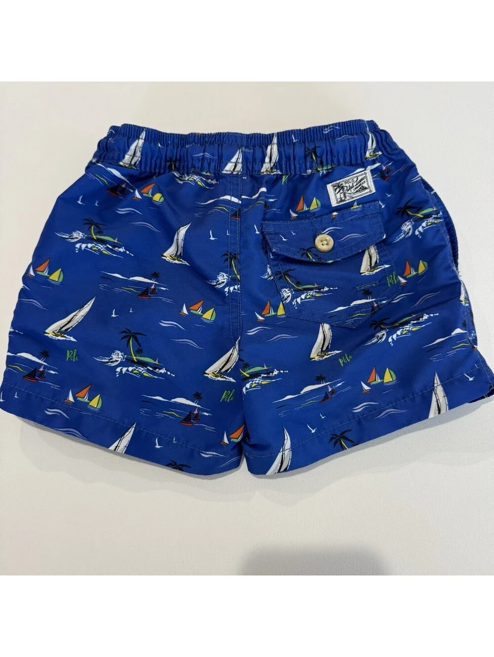 Polo Ralph Lauren Boys 3T Blue Sailboat Swim Trunks Nautical Mesh Lined